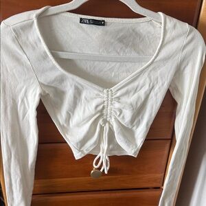 Zara Cream Ruched Crop Top